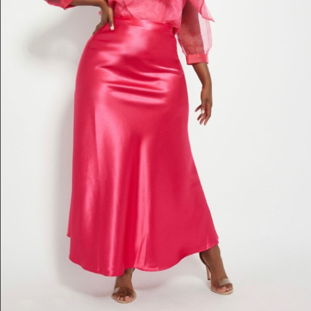 Ashley Stewart Hot Pink Satin Skirt NWT